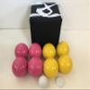 BuyBocceBalls Listing - Unique Bocce Set - 107mm with Pink and Yellow Balls, Black Bag view 2