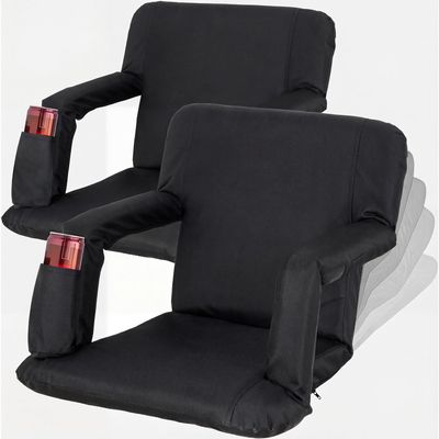 Oteymart Set of 2 Stadium Seats for Bleachers, Reclining Bleacher Chairs with Back Support and Cushion, Waterproof Floor Seats with Armrests for Sport Events Camping Outdoor