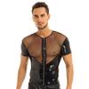 Alvivi Men's Fishnet See-Through Zipper Muscle Shirts Short Sleeve PVC Leather Tank Top Blouse Black XX-Large view 1