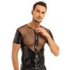 Alvivi Men's Fishnet See-Through Zipper Muscle Shirts Short Sleeve PVC Leather Tank Top Blouse Black XX-Large view 2