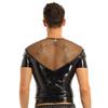 Alvivi Men's Fishnet See-Through Zipper Muscle Shirts Short Sleeve PVC Leather Tank Top Blouse Black XX-Large view 4