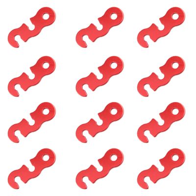 Azarxis Aluminum Alloy Paracord Tensioners Rope Adjuster, Ultralight Strong Tent Guyline Cord Adjuster Wind Rope Buckle (Red (Three-Hole Shape) - 12 Pack)