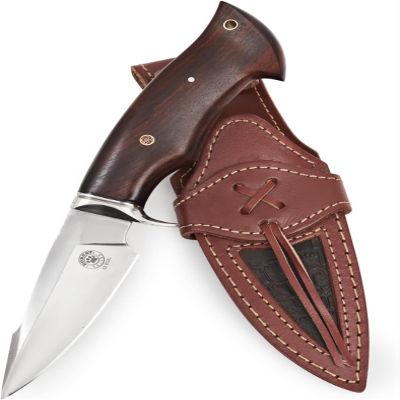 BIGCAT ROAR Predator Hunter D2 Steel - Handmade Fixed Blade Hunting Knife 10" - Walnut Wood Handle & Leather Belt Sheath - Bushcraft Camping Skinning & Survival Knife - Collector Hunter Men Gifts