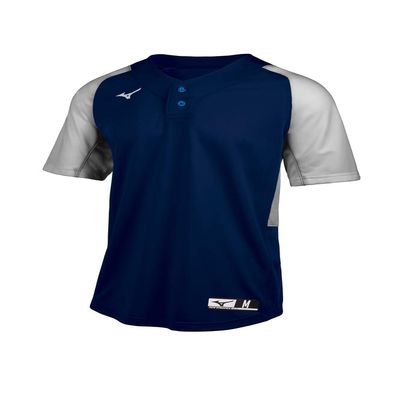 Mizuno Aerolite 2-Button Baseball Jersey, Navy-Grey, Large