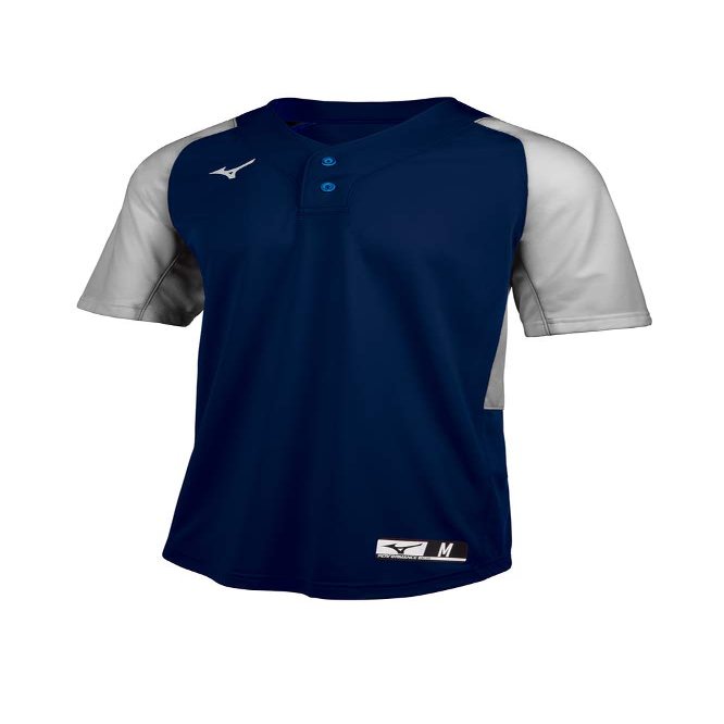 Mizuno Aerolite 2-Button Baseball Jersey, Navy-Grey, Large