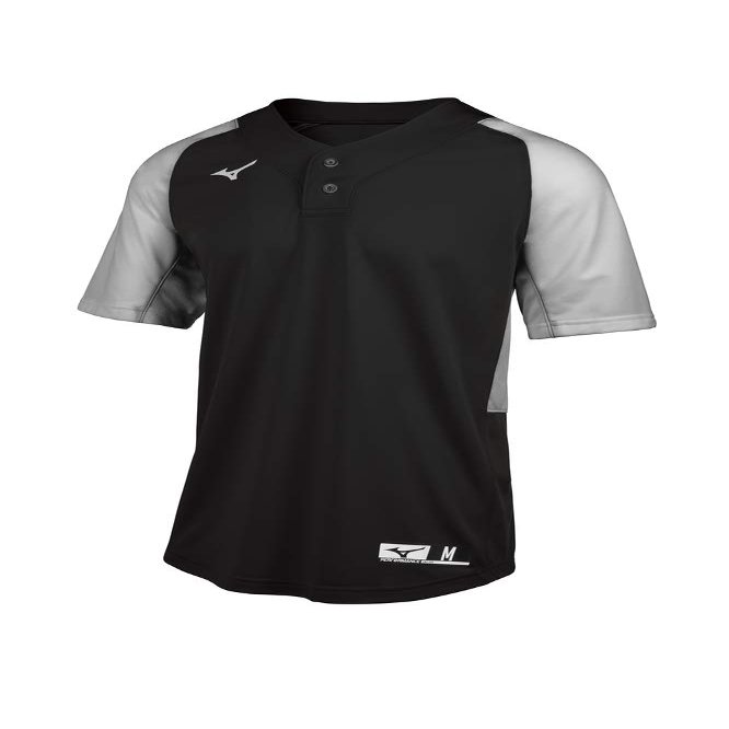 Mizuno Youth Aerolite 2-Button Baseball Jersey, Black-Grey, Large