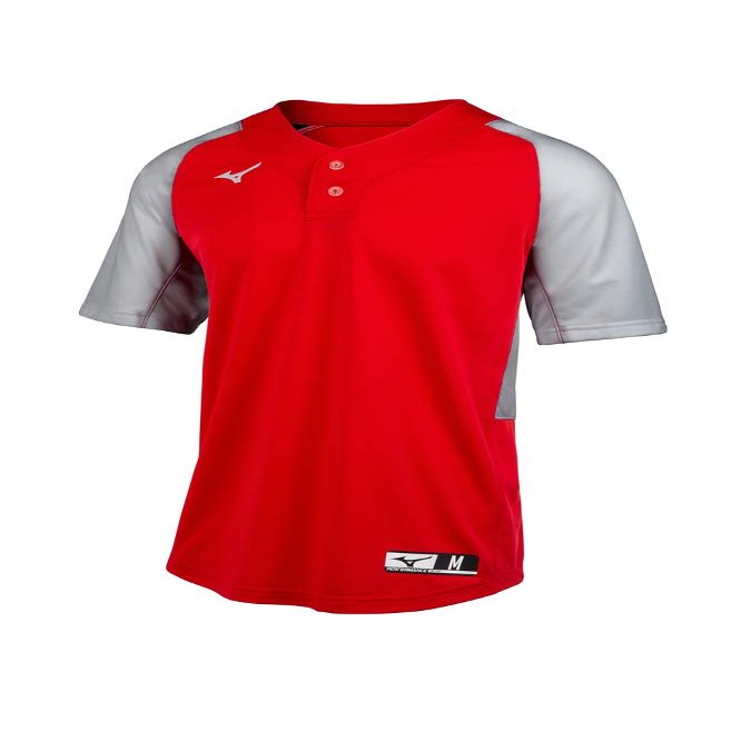 Mizuno Aerolite 2-Button Baseball Jersey, Red-Grey, Medium