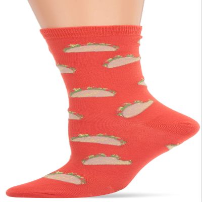 K. Bell Socks Women's Food & Drink Novelty Casual Crew Socks, Tacos (red), Shoe Size: 4-10