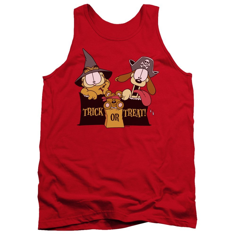 Garfield Trick Or Treat Unisex Adult Tank Top for Men and Women, 2X-Large Red