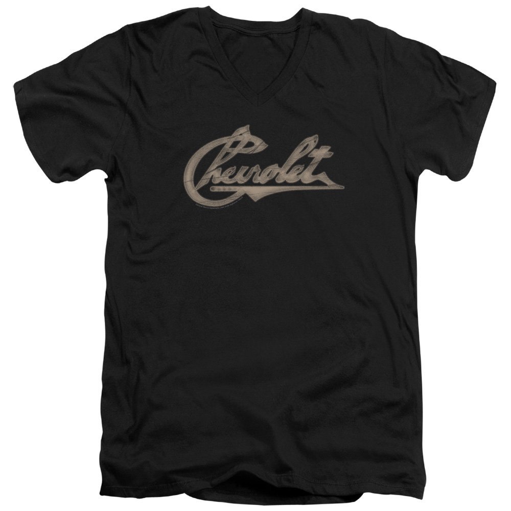 Chevrolet Chevy Script Unisex Adult V-Neck T Shirt for Men and Women, 2X-Large Black
