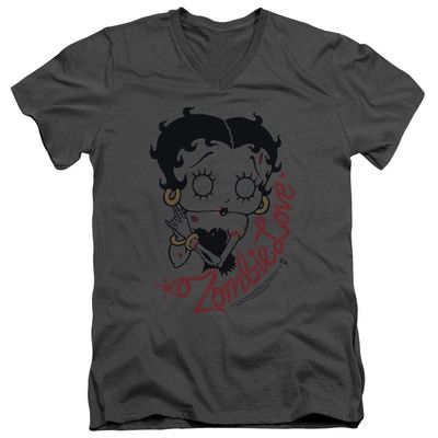 Betty Boop Classic Zombie Unisex Adult V-Neck T Shirt for Men and Women, 2X-Large Charcoal