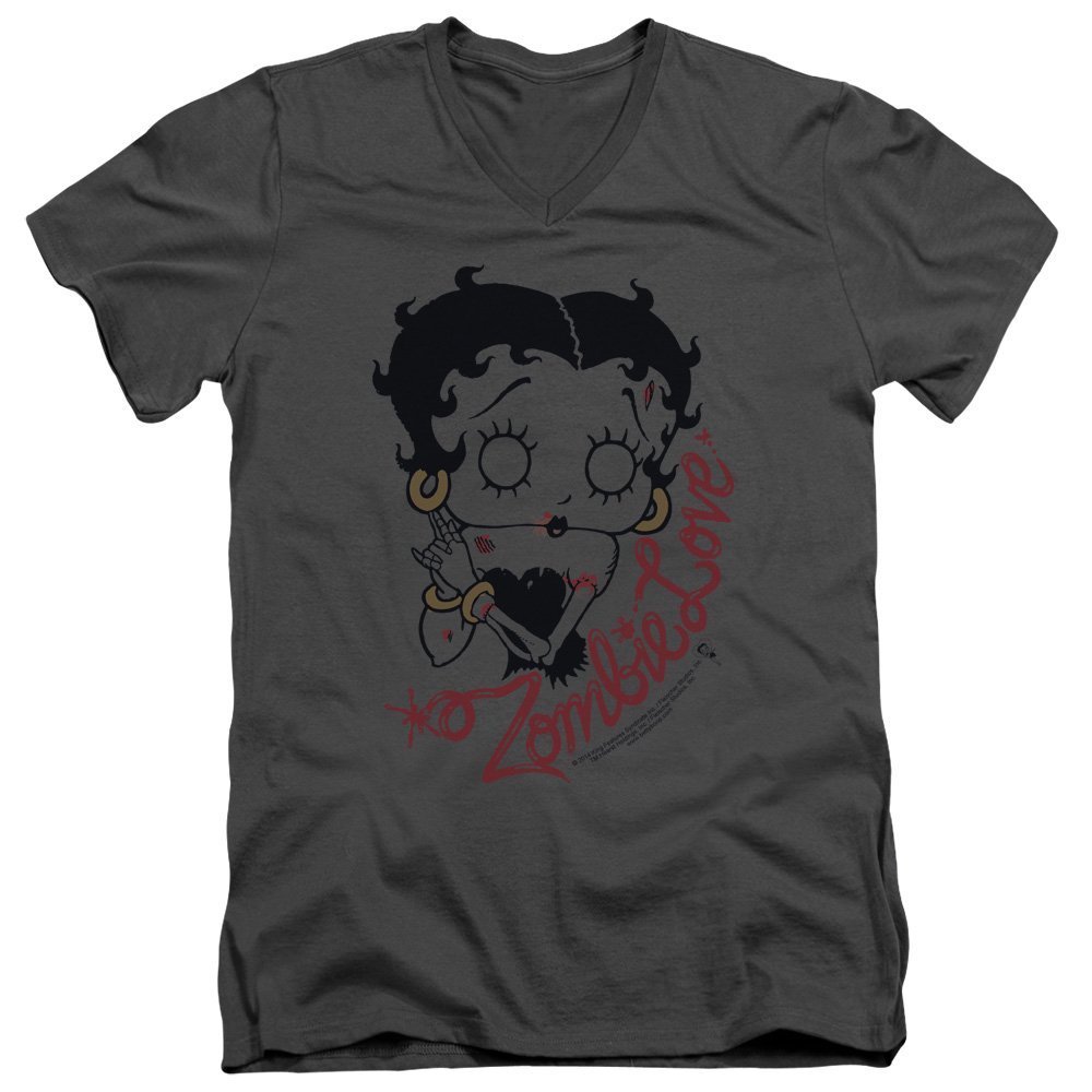 Betty Boop Classic Zombie Unisex Adult V-Neck T Shirt for Men and Women, 2X-Large Charcoal