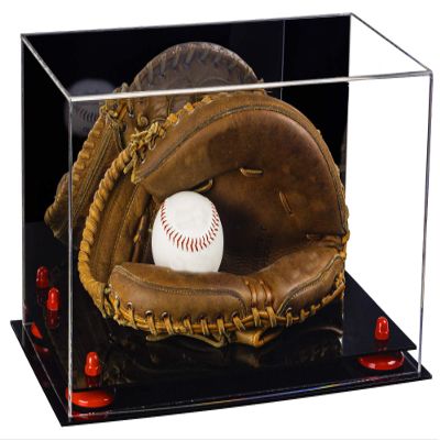 Better Display Cases Acrylic Baseball Catchers Glove Display Case with Mirror and Red Risers (A011/V16)