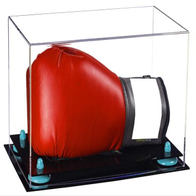 Better Display Cases Clear Acrylic Single or Double Boxing Glove Display Case with Light Blue Risers (A011-BLR)