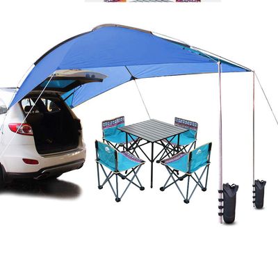 PlayDo Waterproof Teardrop Trailer Awning Portable Car SUV Awning Tent Sun Shelter Canopy for Camping 4 Persons (Blue01)