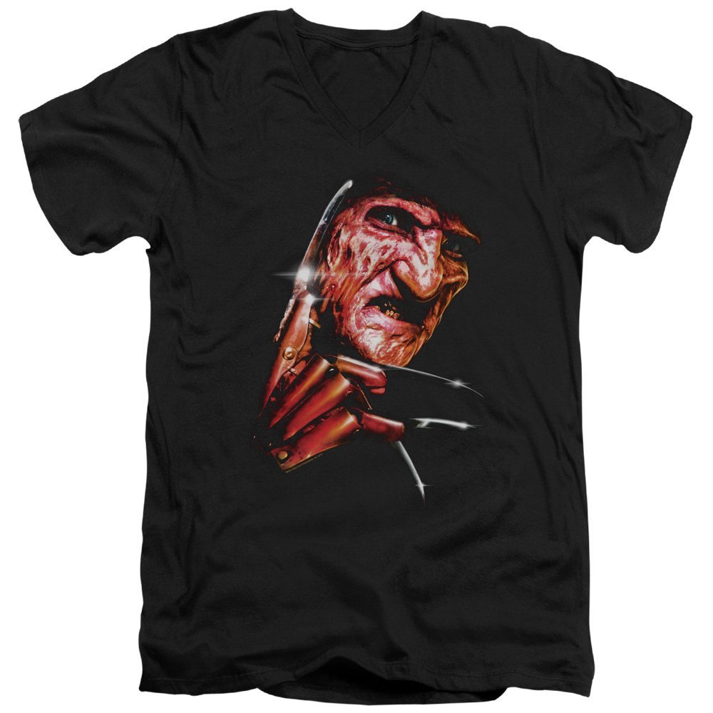 Nightmare On Elm Street Freddys Face Unisex Adult V-Neck T Shirt for Men and Women, Large Black