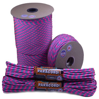 10', 25', 50', 100' Hanks, 250 Ft and 1000Ft Spools of Parachute 550 Cord Type III 7 Strand Paracord - Cotton Candy - 1000 Ft Spool