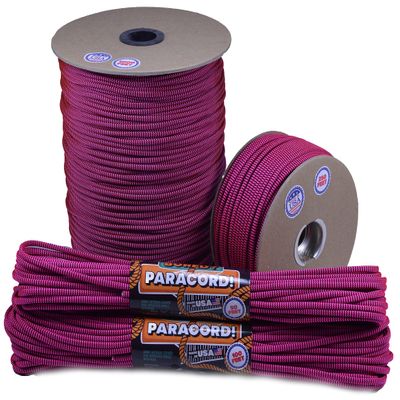 10', 25', 50', 100' Hanks, 250 Ft and 1000Ft Spools of Parachute 550 Cord Type III 7 Strand Paracord - Flamingo - 250 Ft Spool