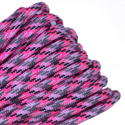 10', 25', 50', 100' Hanks, 250 Ft and 1000Ft Spools of Parachute 550 Cord Type III 7 Strand Paracord - Pretty in Pink - 50 Feet