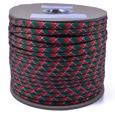 10', 25', 50', 100' Hanks, 250 ft Spool, 1000 Ft Spool of Parachute 550 Cord Type III 7 Strand Paracord - Holly Jolly - 250 Foot Spool
