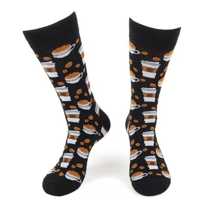 Urban Peacock Men's Novelty Fun Crew Socks Multiple Patterns! (Coffee Cups - Black, 2 Pair)