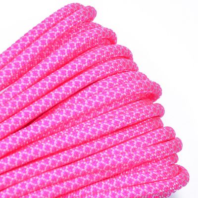 10', 25', 50', 100' Hanks, 250 Ft and 1000Ft Spools of Parachute 550 Cord Type III 7 Strand Paracord - Neon Pink White Diamonds - 100 Feet