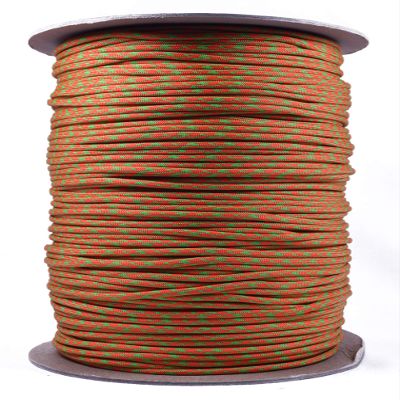 10', 25', 50', 100' Hanks, 250 ft Spool, 1000 Ft Spool of Parachute 550 Cord Type III 7 Strand Paracord - Neon Green and Orange Camo - 1000 Foot Spool