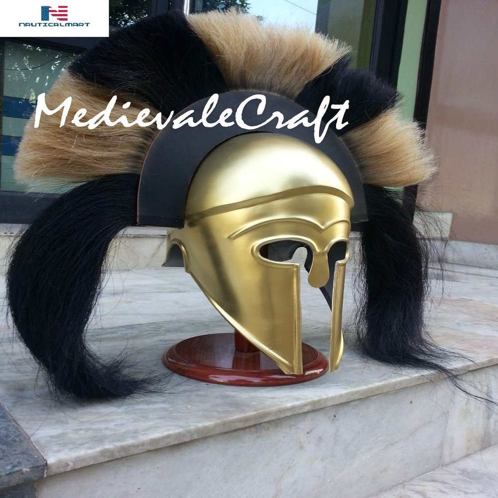 Medieval Roman Greek Corinthian Helmet with Long Plume LARP Fancy Halloween Costume