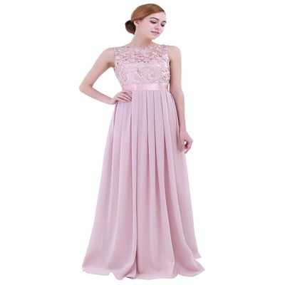 winying Womens Embroidered Chiffon Wedding Bridesmaid Maxi Dress Crochet Floral Lace Long Evening Prom Gown Dusty Rose 12