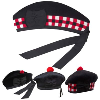 AAR Men's Scottish Glengarry Balmoral Kilt Hats Diced & Plain 100% Wool Piper 52-62 Diced Black Glengarry, 56cm (7)