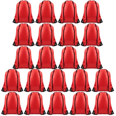 FEPITO 22 Pack Drawstring Bags String Backpack Bulk School Backpacks for Gym Traveling (Red)