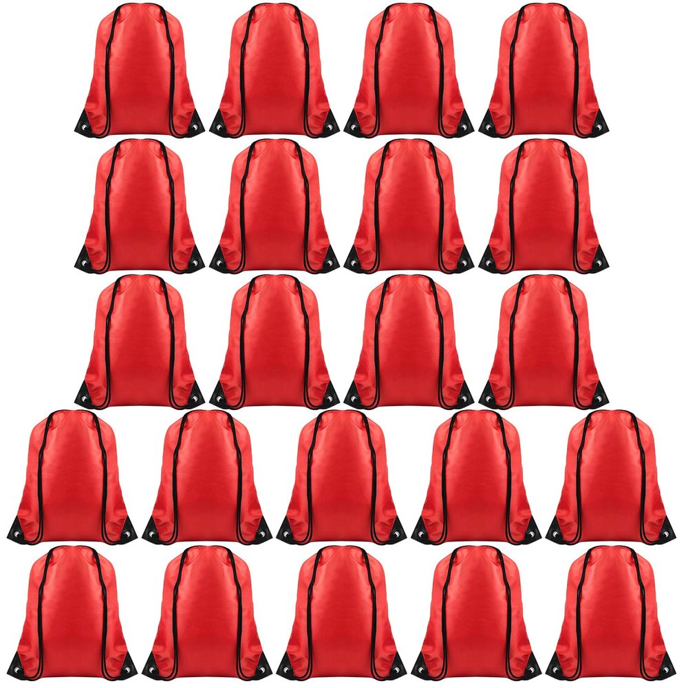 FEPITO 22 Pack Drawstring Bags String Backpack Bulk School Backpacks for Gym Traveling (Red)