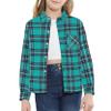 SANGTREE Girls' Long Sleeves Button Down Plaid Flannel Shirt Blouse for Children Little and Big Girls, Sea Blue Plaid, 8-9 Years = Tag 150 view 1