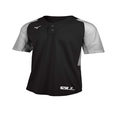 Mizuno Boys Aerolite Youth 2-Button Baseball Jersey, Black-grey, X-Large US
