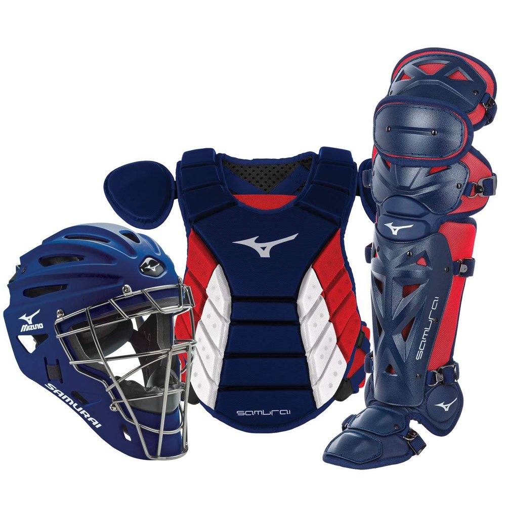 Mizuno Samurai Adult Baseball Boxed Catcher's Gear Set , Navy-Red, 16" Men's Adult