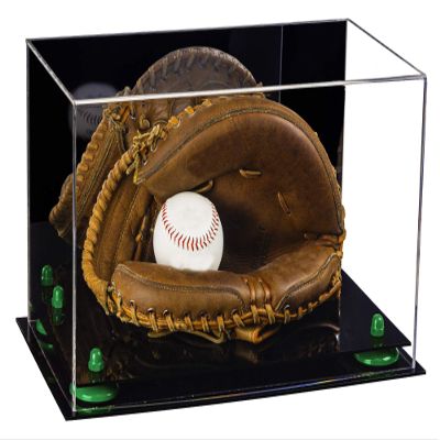 Better Display Cases Acrylic Baseball Catchers Glove Display Case with Mirror and Green Risers (A011/V16)