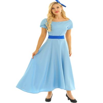 iiniim Women's Adult Elegant Princess Dress Costume Halloween Cosplay Fancy Party Maxi Dress with Bow Clip Light Blue Small
