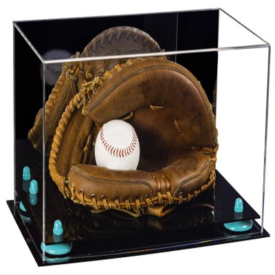 Better Display Cases Acrylic Baseball Catchers Glove Display Case with Mirror and Blue Risers (A011/V16)