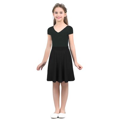 YOOJIA Kids Girls Knee Length A-Line Midi Skirt Dance Performance Casaul Party Skater Skirts School Uniform Skirt Black 8