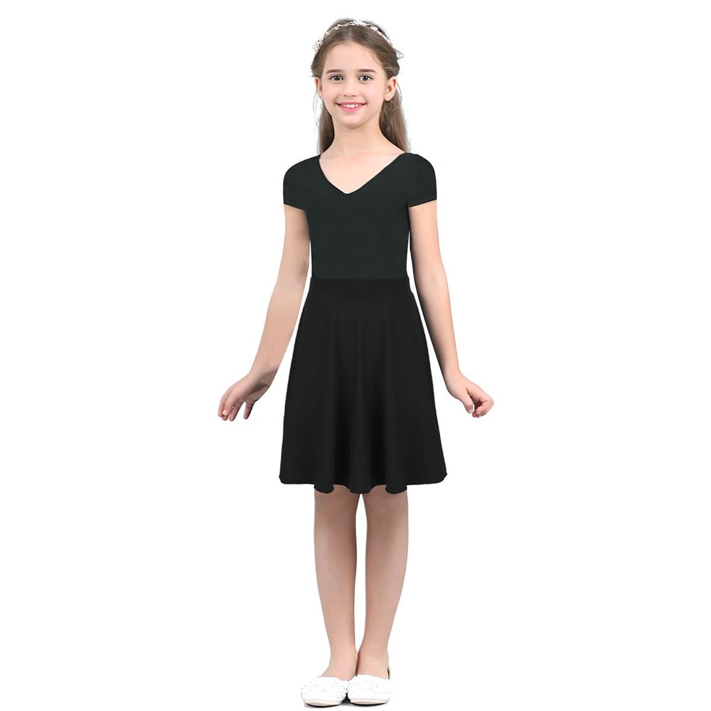 YOOJIA Kids Girls Knee Length A-Line Midi Skirt Dance Performance Casaul Party Skater Skirts School Uniform Skirt Black 8