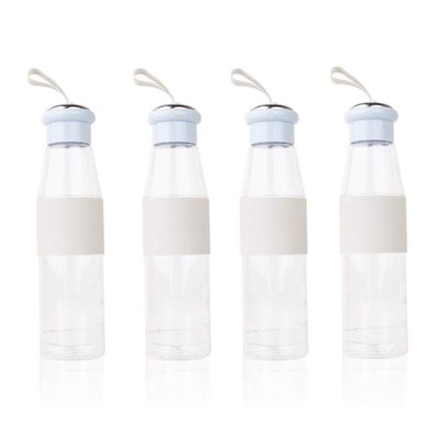 CShopping Sport Water Bottle 20 oz/580ml, Reusable Tritan Water Bottle with Spill Resistant Lid and Non-Slip Sleeve, Leak Proof Drinking Bottle, Clear Bottles with Anti-Slip Silicon Pad, 4 Pack