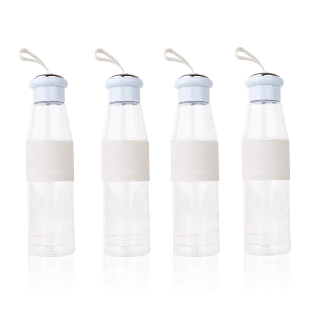 CShopping Sport Water Bottle 20 oz/580ml, Reusable Tritan Water Bottle with Spill Resistant Lid and Non-Slip Sleeve, Leak Proof Drinking Bottle, Clear Bottles with Anti-Slip Silicon Pad, 4 Pack