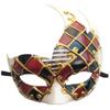 Coolwife Men's Masquerade Mask Vintage Venetian Checkered Musical Party Mardi Gras Mask (Burgundy/Black) view 1