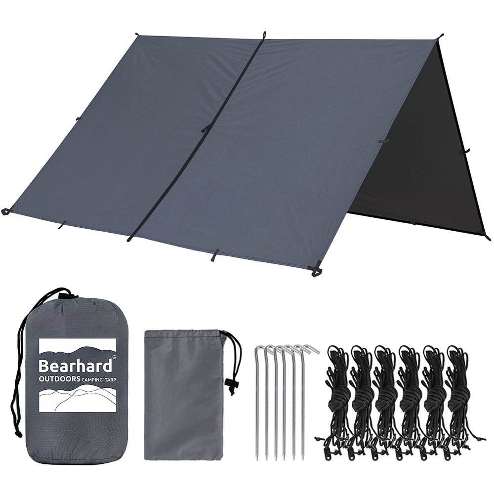 Bearhard 10 x 10 ft/10 x 12 ft Waterproof Rainfly Tarp for Hammock or Tent, Lightweight Multifunctional Camping Shelter for Backpacking, Travel, Outdoor Adventures