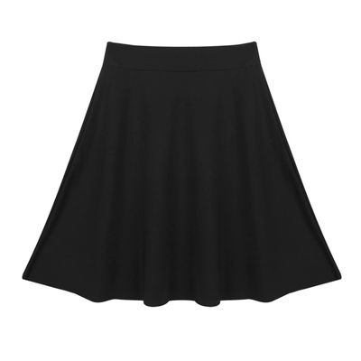 Freebily Big Girls Modest Mid-Knee Length Skater Skirt Lightweight Stretchy Full A-Line Pleated School Uniform Dress Black 8