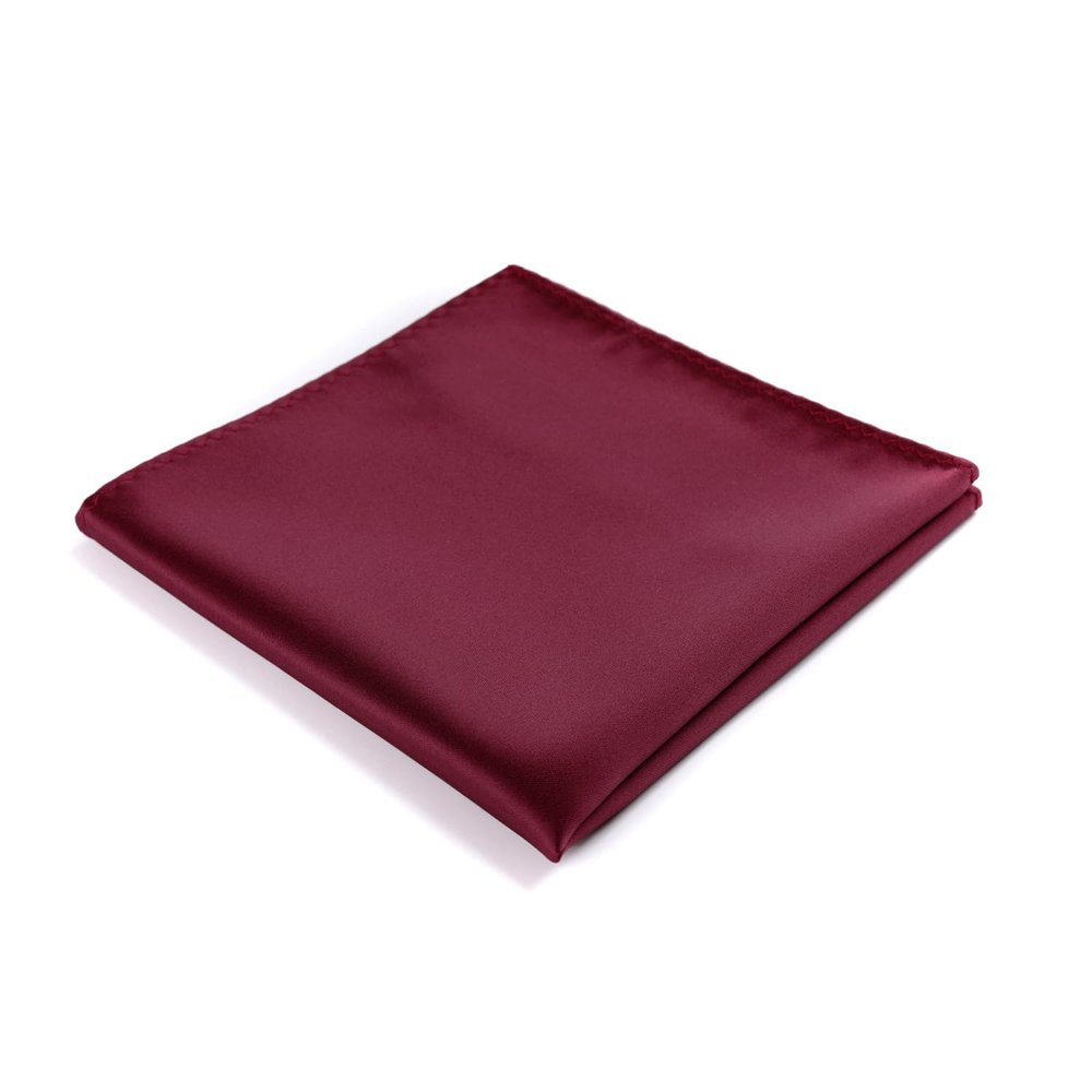 fortunatever Mens Solid Satin Pocket Square(Burgundy Red)