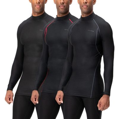 DEVOPS 3 Pack Men's Athletic Turtle Neck Long Sleeve Compression Shirts (X-Large, Black/Black/Black)