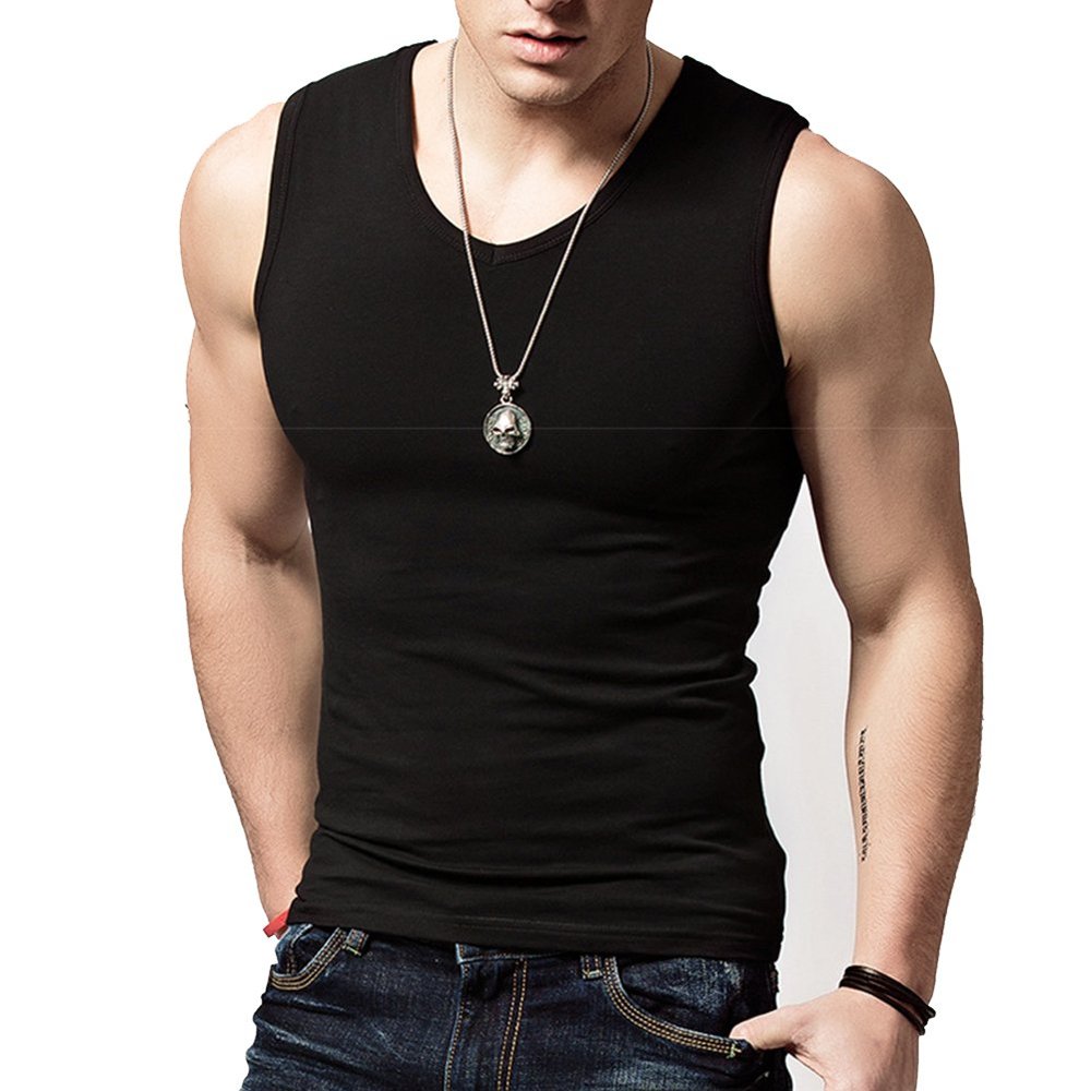 Acooe Mens Compression Athletic Muscle Sleeveless Tank Top Gym Work Out A-Shirt (1, Small,Black02)
