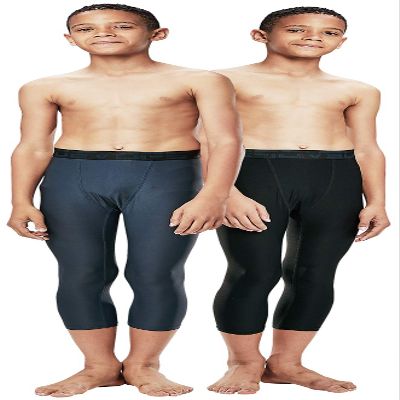 DEVOPS Boys 2-Pack 3/4 Compression Tights Sport Leggings Pants (Large, Black/Charcoal)