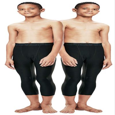 DEVOPS Boys 2-Pack 3/4 Compression Tights Sport Leggings Pants (Small, Black)